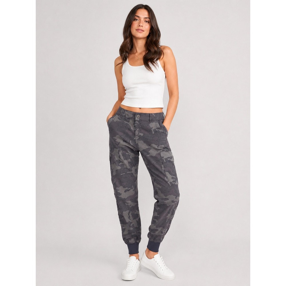 prAna Jogger Pants Womens 6 Gray Camo Print Nylon Blend Pockets Gorpcore